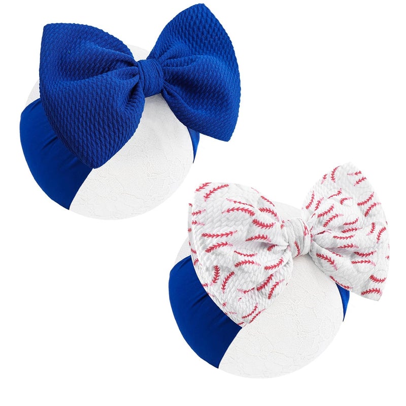 ONENINEDREAM 6'' Large Baseball Baby Girl Bows High Stretchy Soft Nylon Headbands for Girl Handmade Hairbands with Bows Hair Accessories for Infant Newborn Blue - Image 1